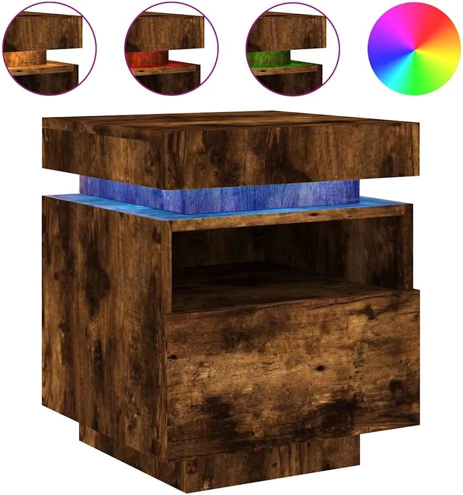vidaXL Noptieră cu lumini LED, stejar sonoma, 40x39x48,5 cm