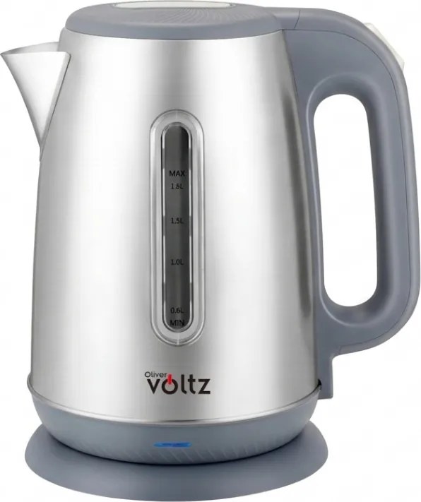 Cana electrica Oliver Voltz OV51230AC, 2200 W, 1,8 l, Baza rotativa la 360°, Carcasa din otel inoxidabil, Argintiu