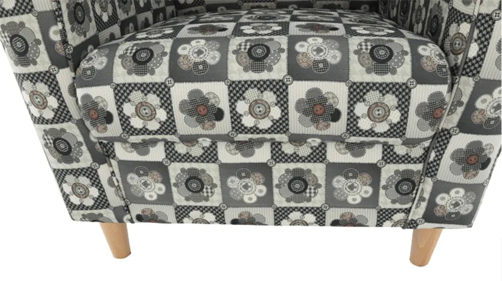Fotoliu cu taburet, material textil în stilul patchwork N1, ASTRID