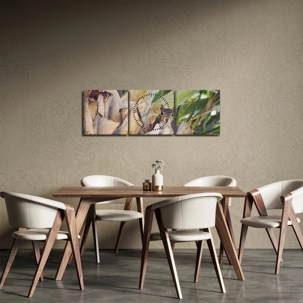 Tablou cu veverița în copaci (cu ceas) (90x30 cm)