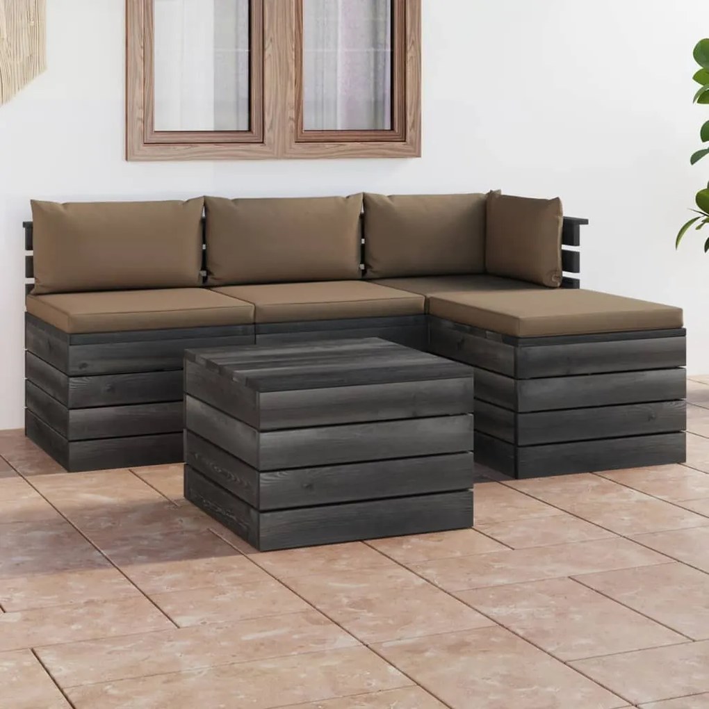 3061799 vidaXL Set mobilier grădină paleți cu perne, 5 piese, lemn masiv pin