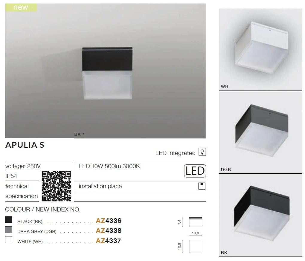 Spot LED aplicat pentru exterior IP54 APULIA S BK