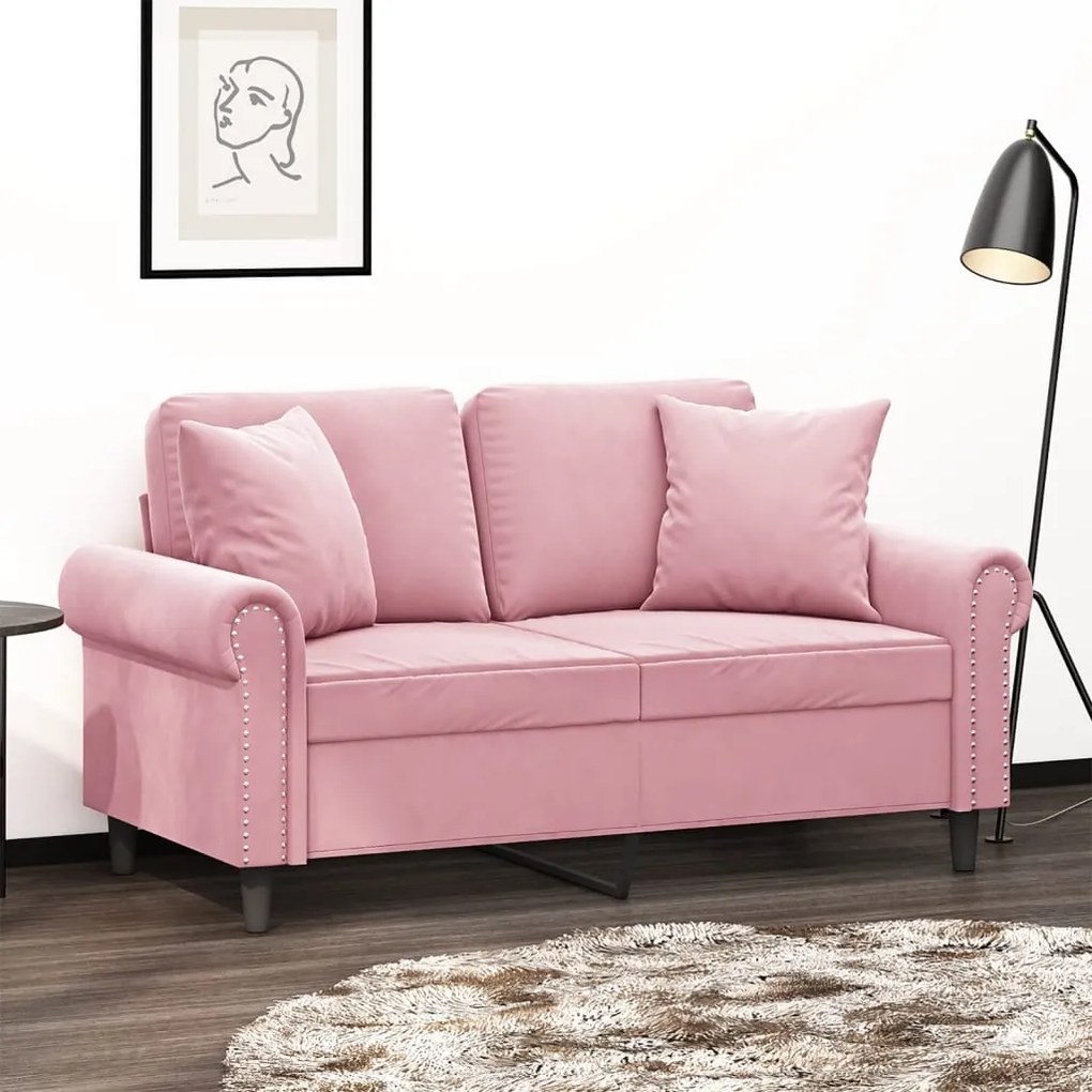 3200938 vidaXL Canapea cu 2 locuri cu pernuțe, roz, 120 cm, catifea