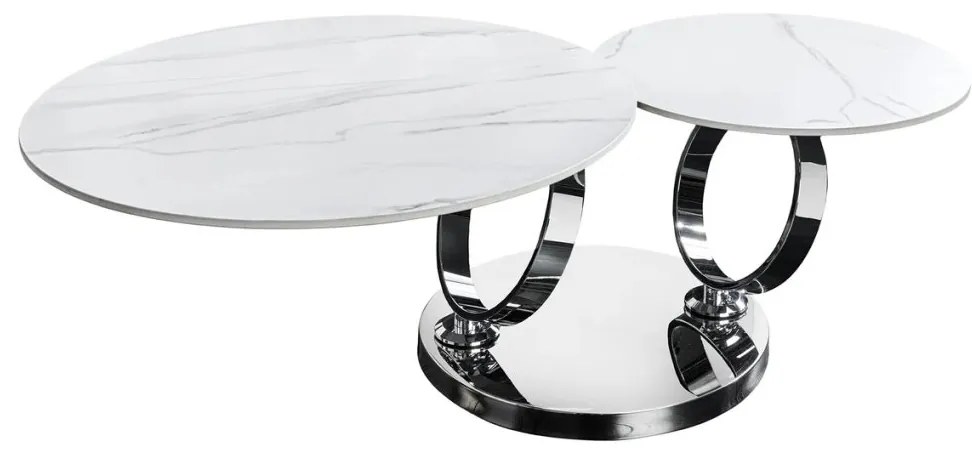 Masuta de cafea moderna cu doua blaturi rotative din ceramica DANCING RINGS 80-135cm