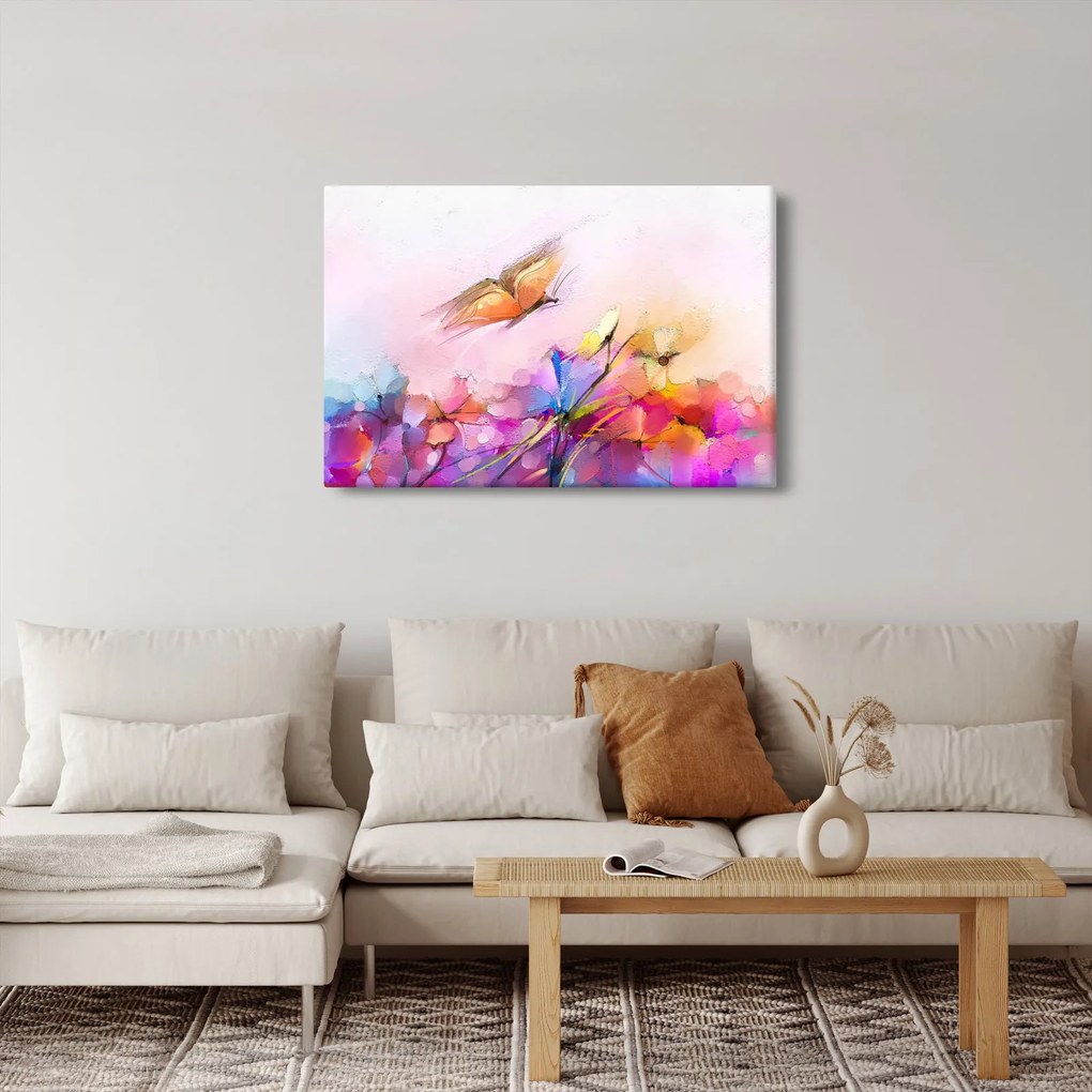 Tablou - Fluture asupra florilor, abstracție (90x60 cm)