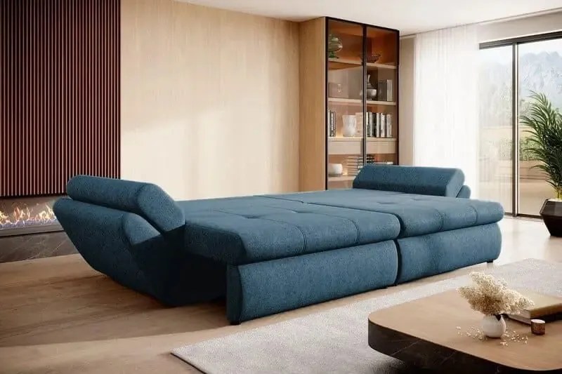 Canapea extensibilă dumonde cu ladă de depozitare si sezut confortabil din spuma high-density, Loana Enjoy Blue 300x100 cm