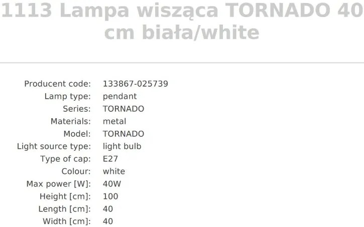 Pendul design modern Tornado alb