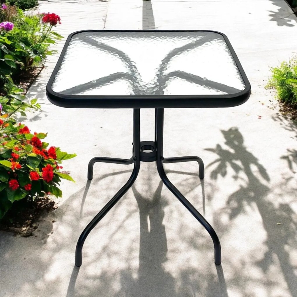 Masa de gradina patrata cu blat de sticla ISLAND 60x60 cm, negru
