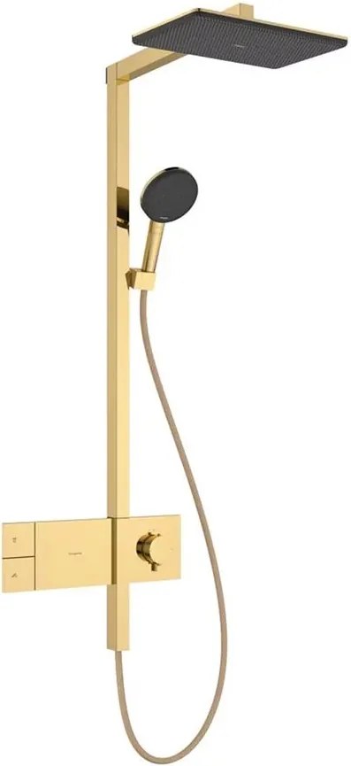 Coloana de dus cu baterie termostatata Hansgrohe Raindance Alive Q para cu 3 functii finisaj auriu lucios