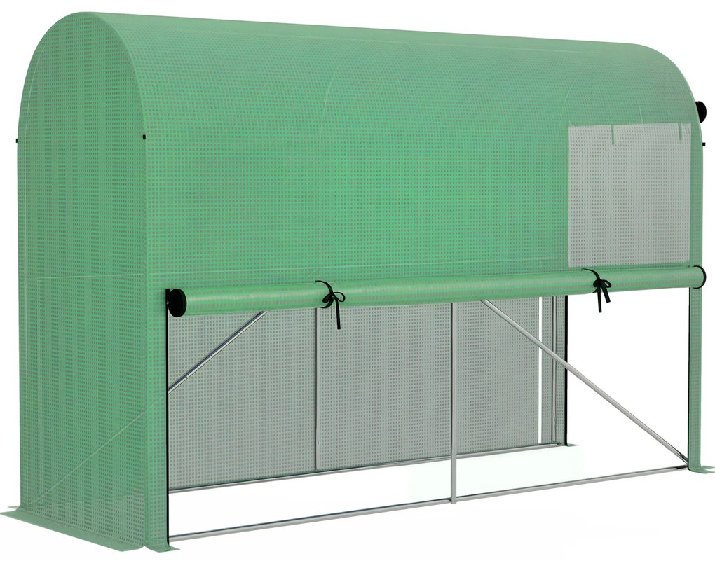 Outsunny Seră de grădină PE, seră de balcon, folie consolidată 140 g/m², structură din oţel, uşă pliabilă cu fermoar, pentru legume plante flori, interior şi exterior, 300 x 100 x 200 cm, verde | Aosom Romania