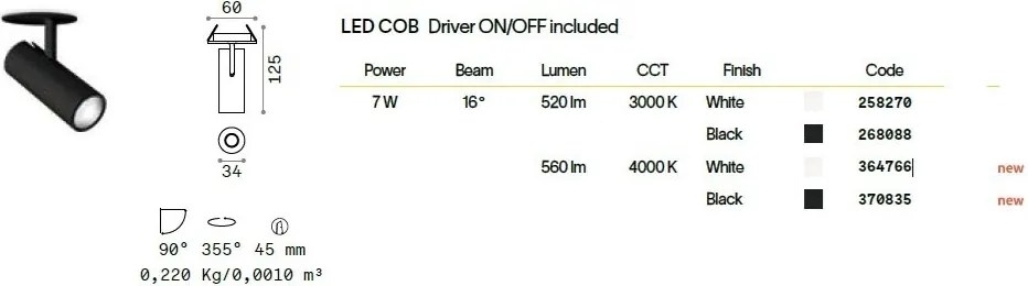 Spot LED incastrabil directionabil PLAY FI 07W 4000K BIANCO