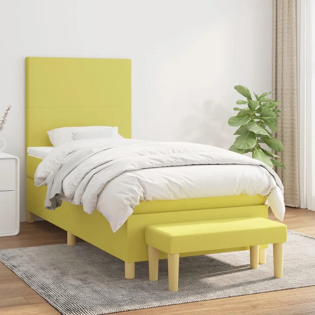 3136980 vidaXL Pat box spring cu saltea, verde deschis, 100x200 cm, textil