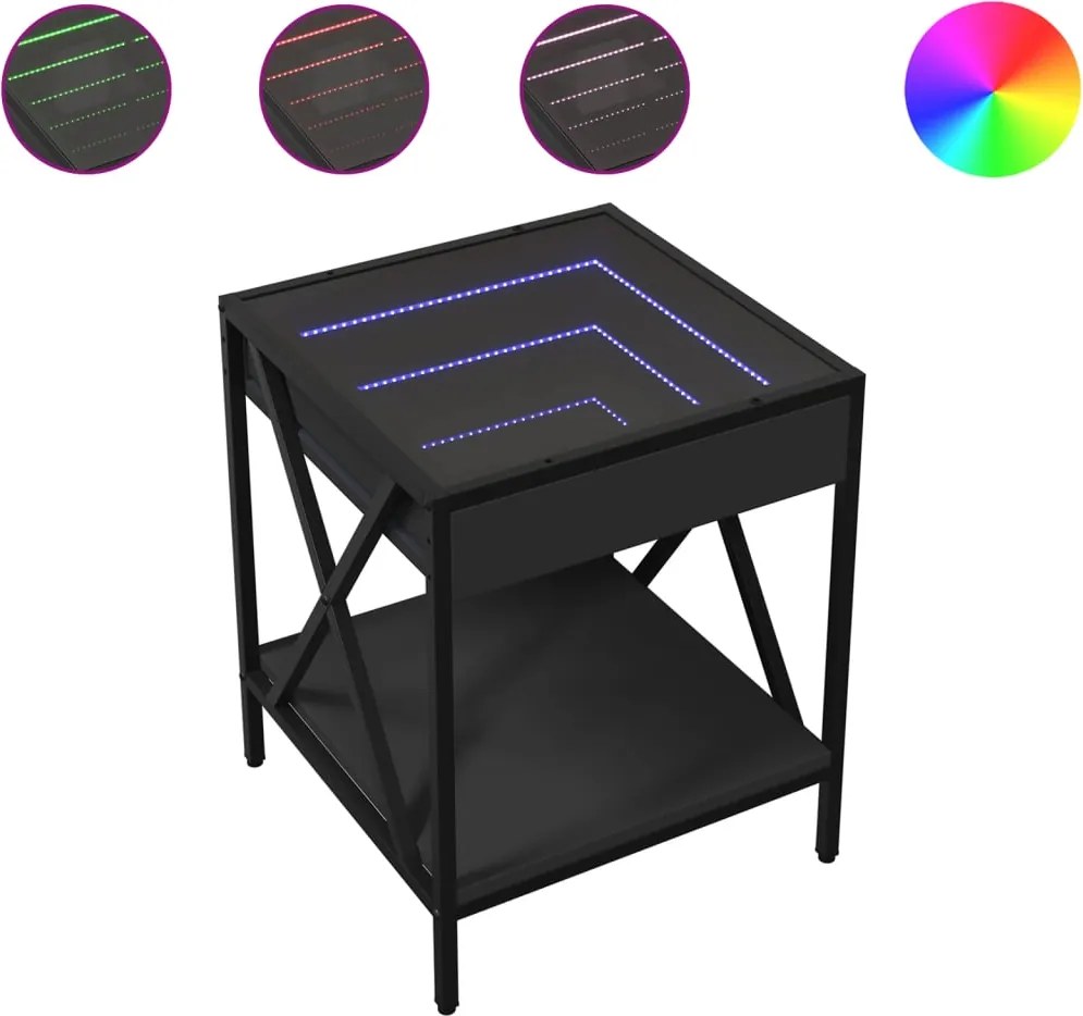 vidaXL Noptieră cu LED infinity, negru, 40x40x49 cm