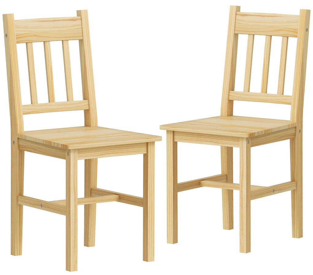 HOMCOM Set de 2 scaune de sufragerie din lemn Scaune de bucătărie cu spătar cu șipci, șezut generos, lemn natural | Aosom Romania
