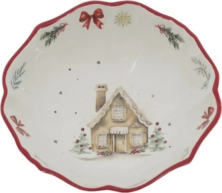 Bol mare din ceramică albă cu motive de Crăciun, 6.5x21 cm, „Chalet de Noël"