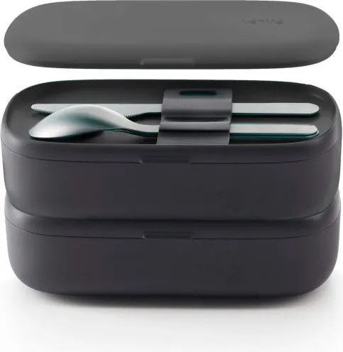 Set 2 cutii pentru pranz/alimentare Lekue On The Go 1010222, 2x500 ml, Tacamuri incluse, Polipropilena, -20°C/+100°C, Negru