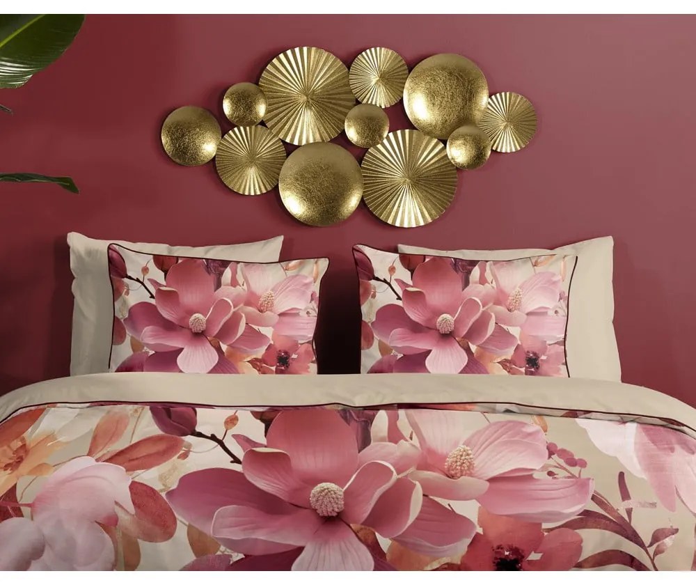 Lenjerie de pat roz-bej din bumbac satinat pentru pat de o persoană, extinsă 140x220 cm Chaja – Descanso