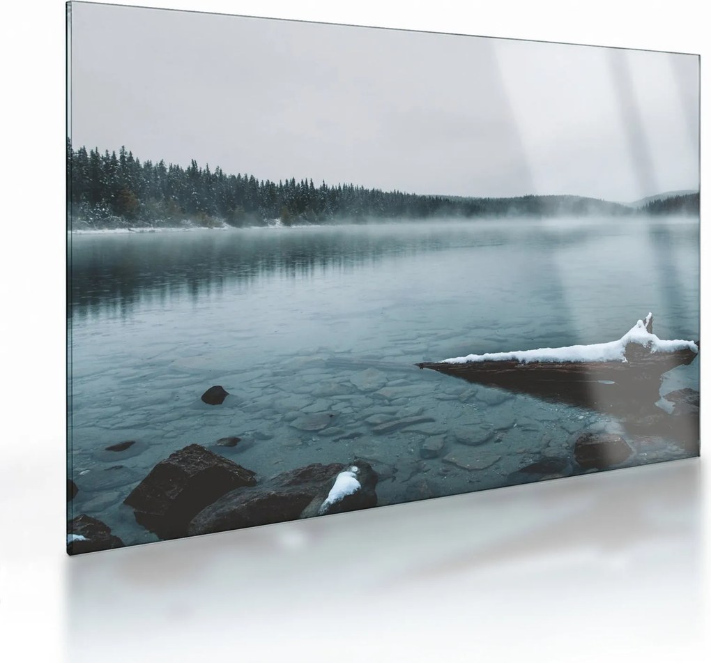 Tablou pe sticlă - lacul nordic înghețat (70x50 cm)