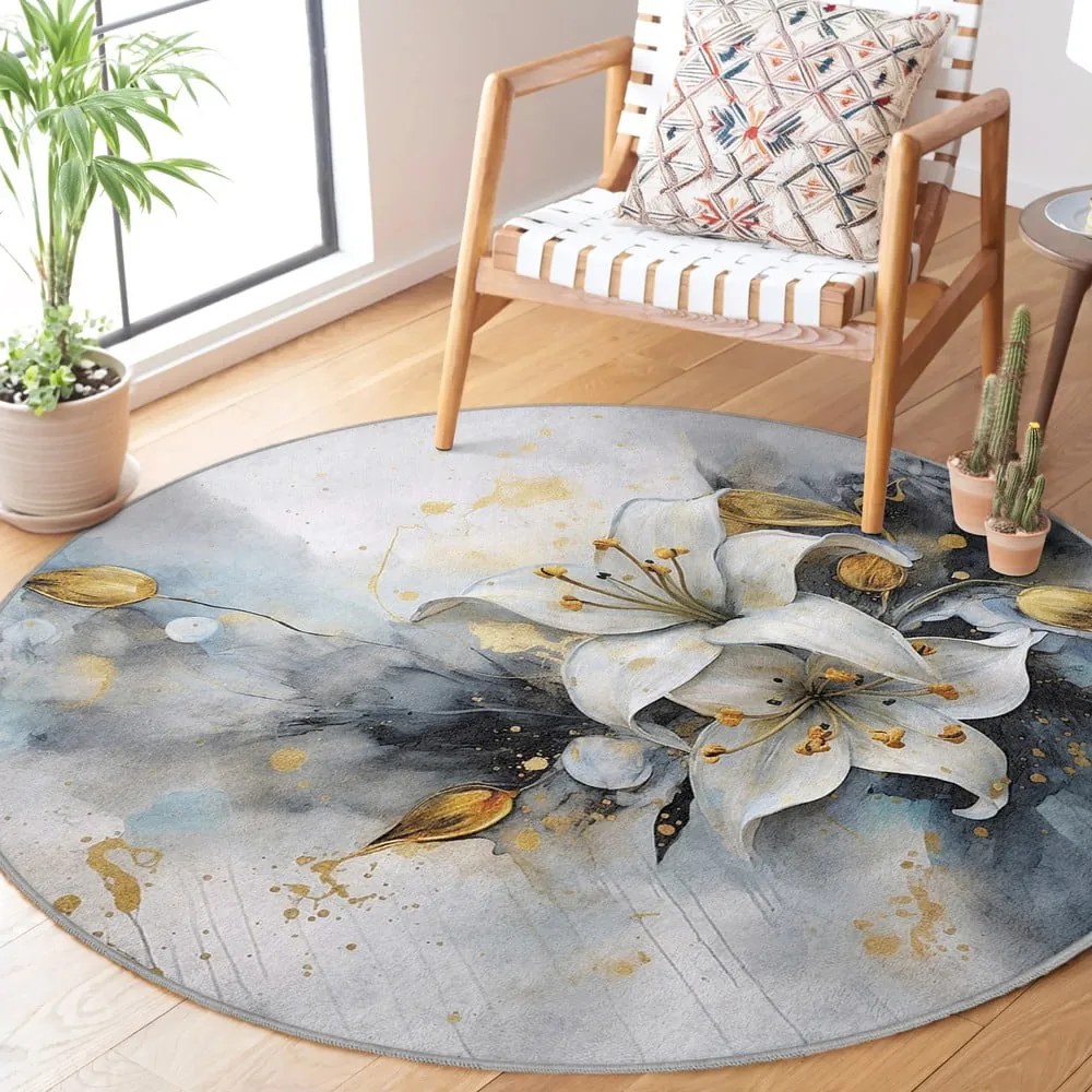 Covor albastru/gri lavabil rotund ø 150 cm Golden Lilly – Mila Home