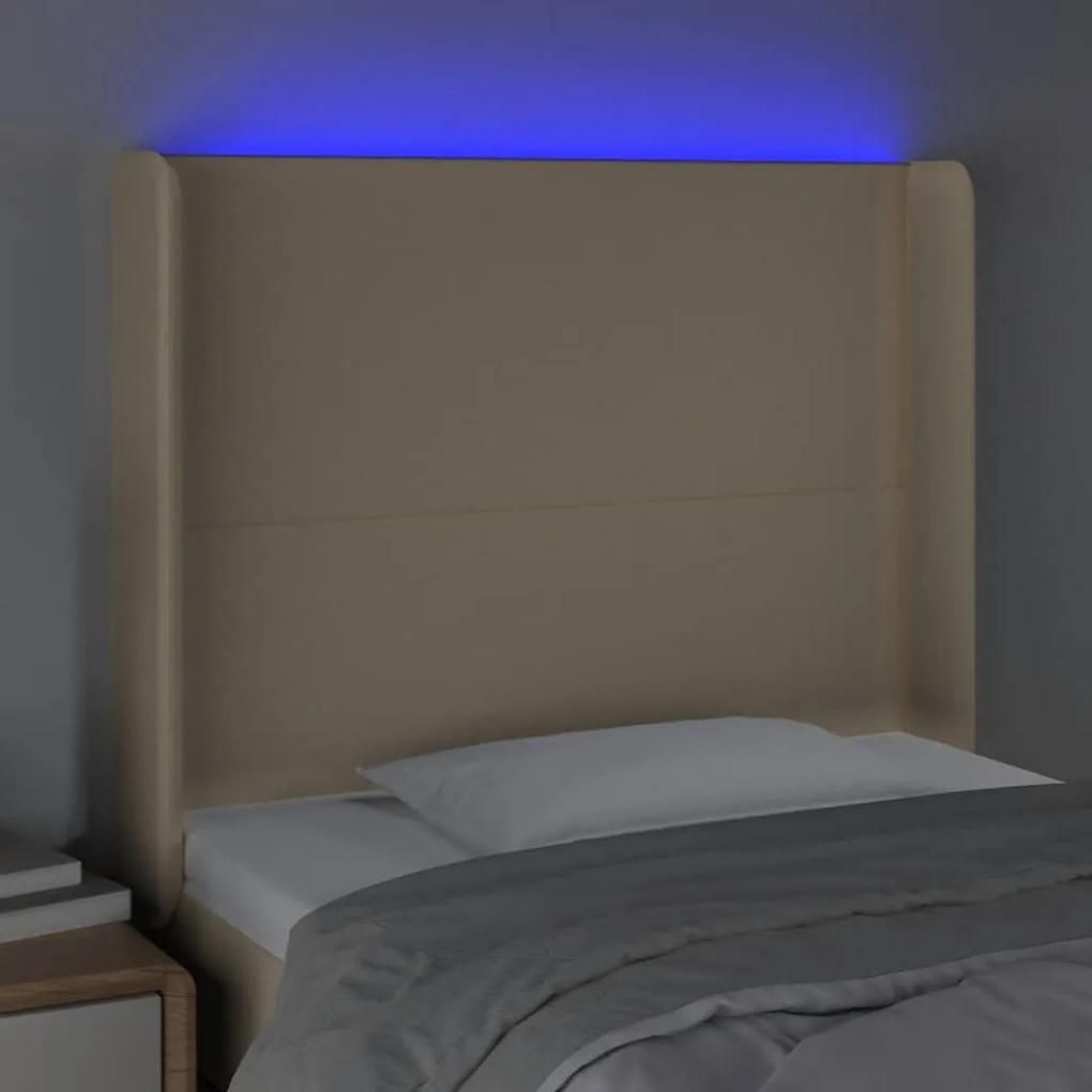 Tablie de pat cu LED, crem, 93x16x118 128 cm, textil 1, Crem, 93 x 16 x 118 128 cm