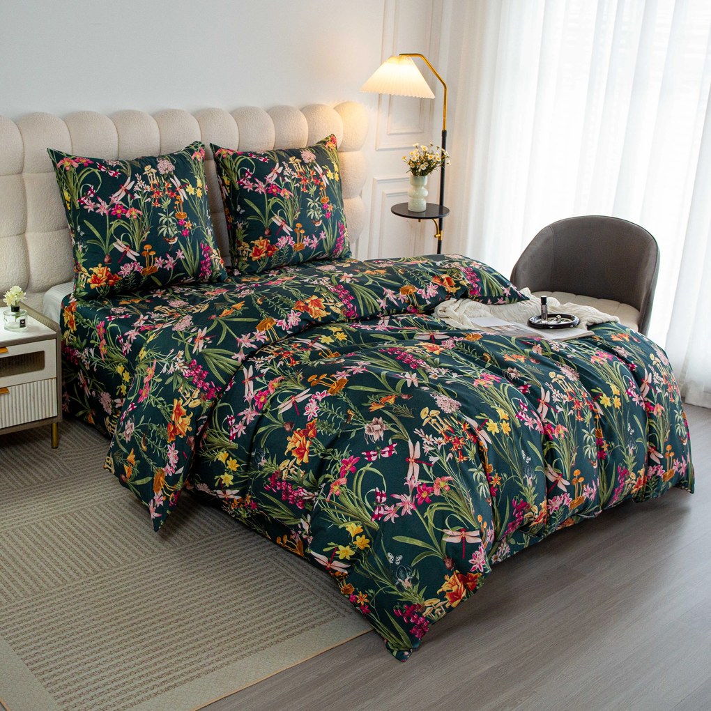 Lenjerie de pat din microfibra MYSTIC GARDEN verde inchis Dimensiune lenjerie de pat: 2 buc 70 x 90 cm | 200 x 220 cm