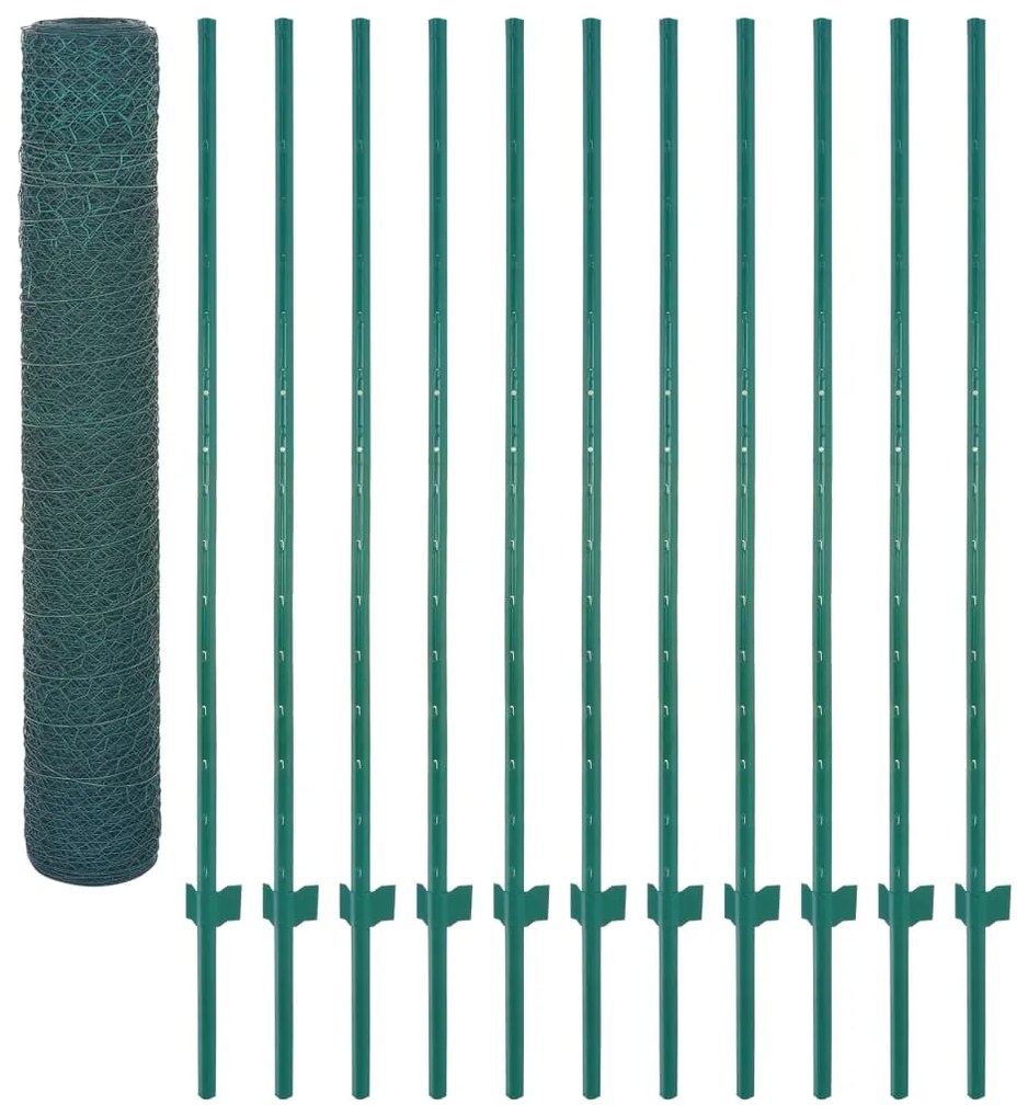 Gard din plasa de sarma cu stalpi, verde, 25 x 1,5 m, otel 1, 1.5 m, 25 m, 13 mm