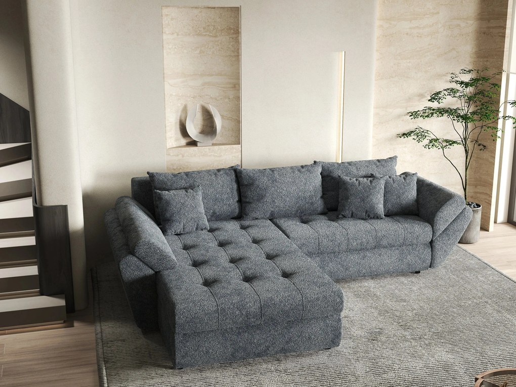 Colțar extensibil dumonde cu ladă de depozitare si sezut confortabil din spuma high-density, Loana Euphoria Graphit 270x185 cm