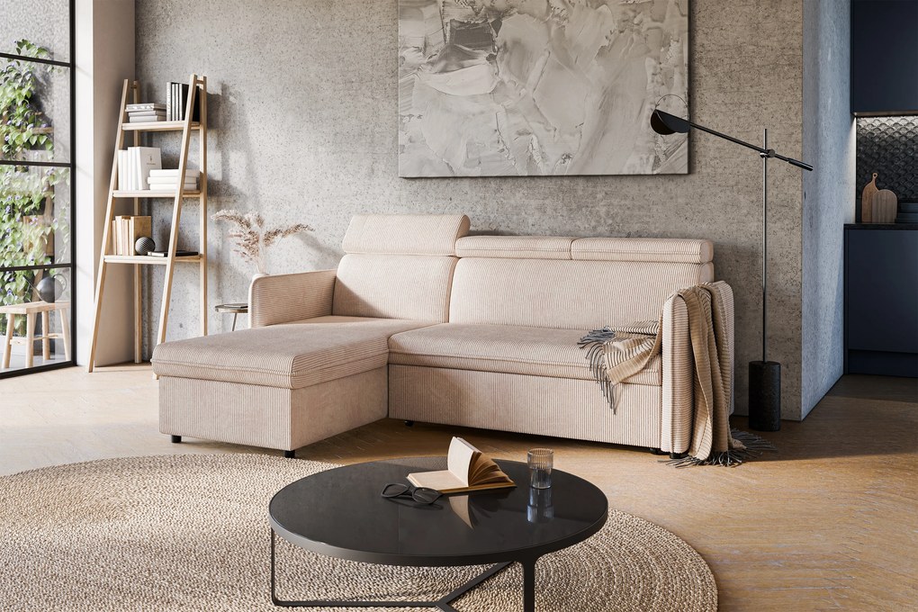 Colţar Barcelia Mini extensibil, universal, stânga/dreapta - bej catifea Anafi 22