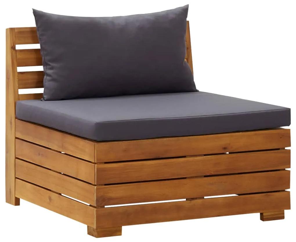 Set mobilier gradina cu perne, 8 piese, gri inchis, lemn acacia Morke gra, 3x colt + 2x mijloc + suport pentru picioare + masa, 1