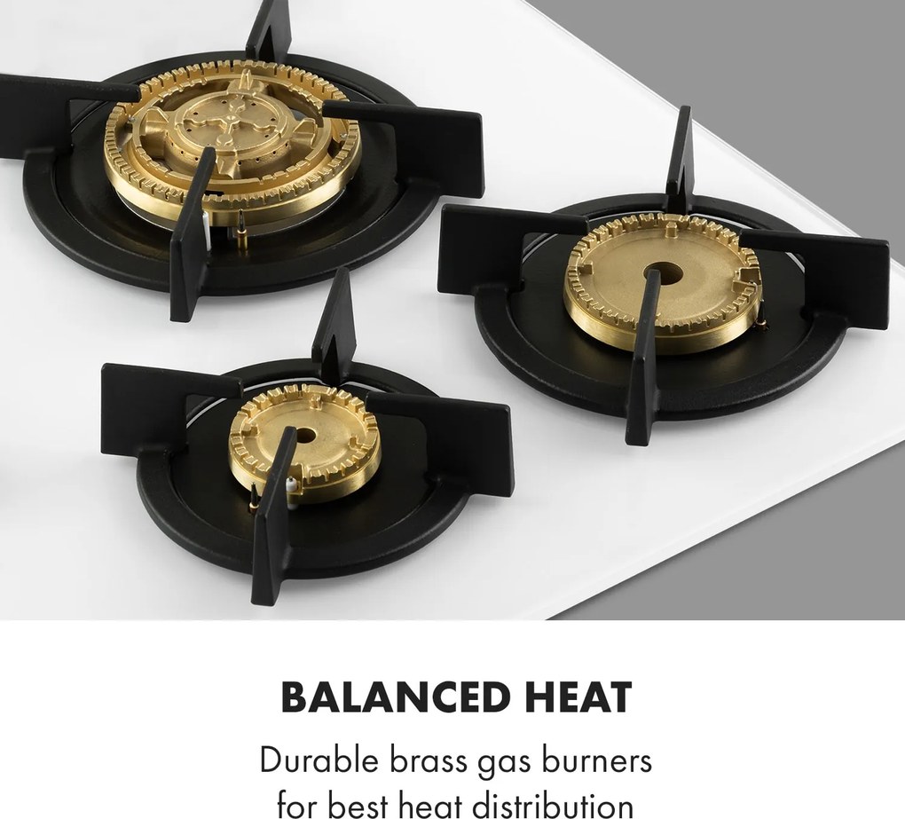 Klarstein Goldflame 5, aragaz pe gaz, 5 arzătoare, arzătoare din alamă, ceramică din sticlă