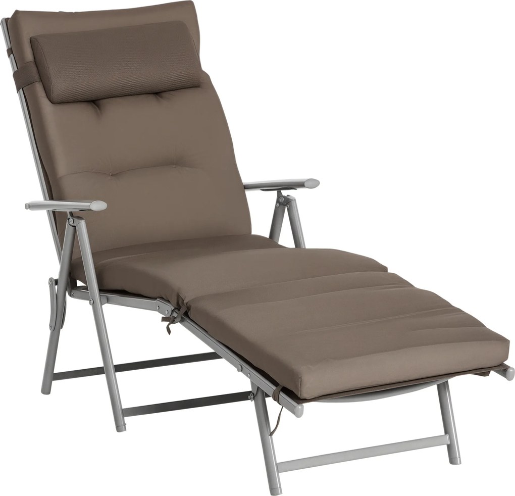 Outsunny Șezlong pliabil pentru plajă cu pernă, pernă de șezut, scaun reglabil cu spătar în 7 trepte, șezlong de grădină relaxant, suport până la 165 kg, pentru grădină, vacanță, outdoor, maro | Aosom Romania