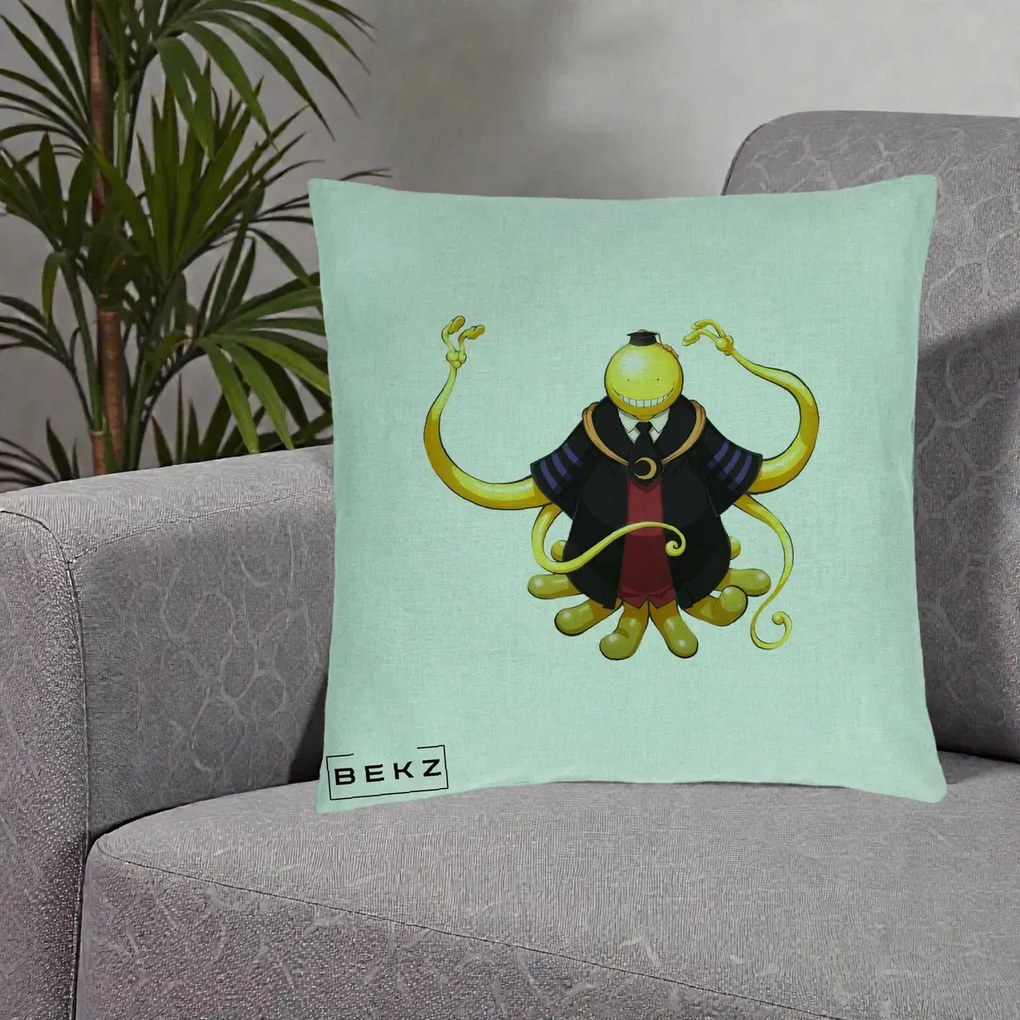 Perna Personalizata Assassination Classroom Koro-sensei, 40x40 cm, Verde Menta, Husa Detasabila, Perna Inclusa, BEKZ®