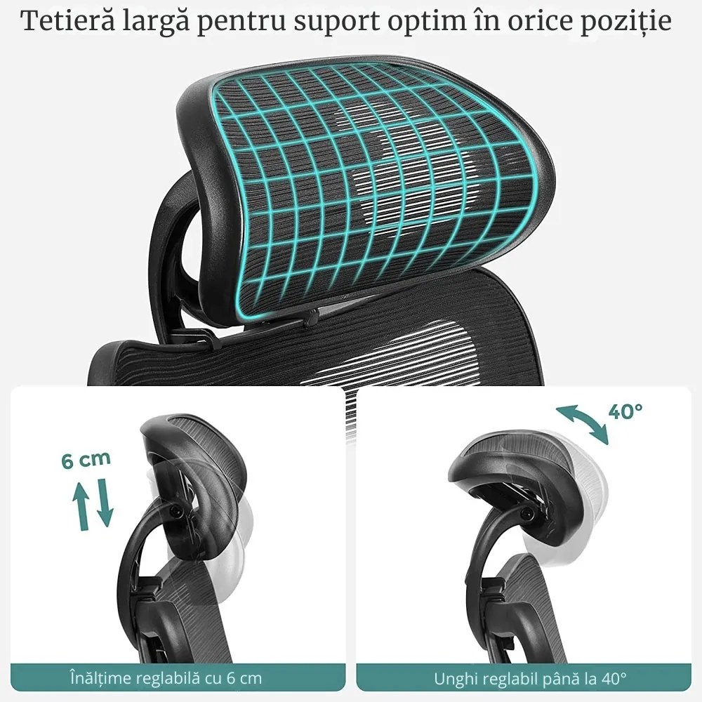 Scaun de birou cu tetieră MAGNUS, max. 150 kg, negru SongmicsHome