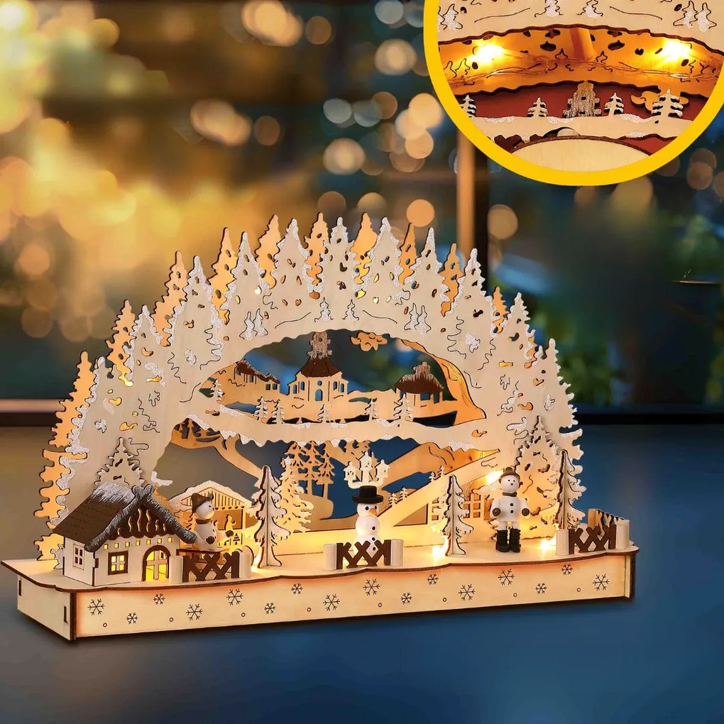 Arc LED de Crăciun CLEMENT, 45x12,5x28cm, maro natural Monzana