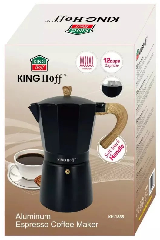 Cafetiera moka Kinghoff KH 1888, 12 cesti, 600 ml, Aluminiu, Inductie, Negru