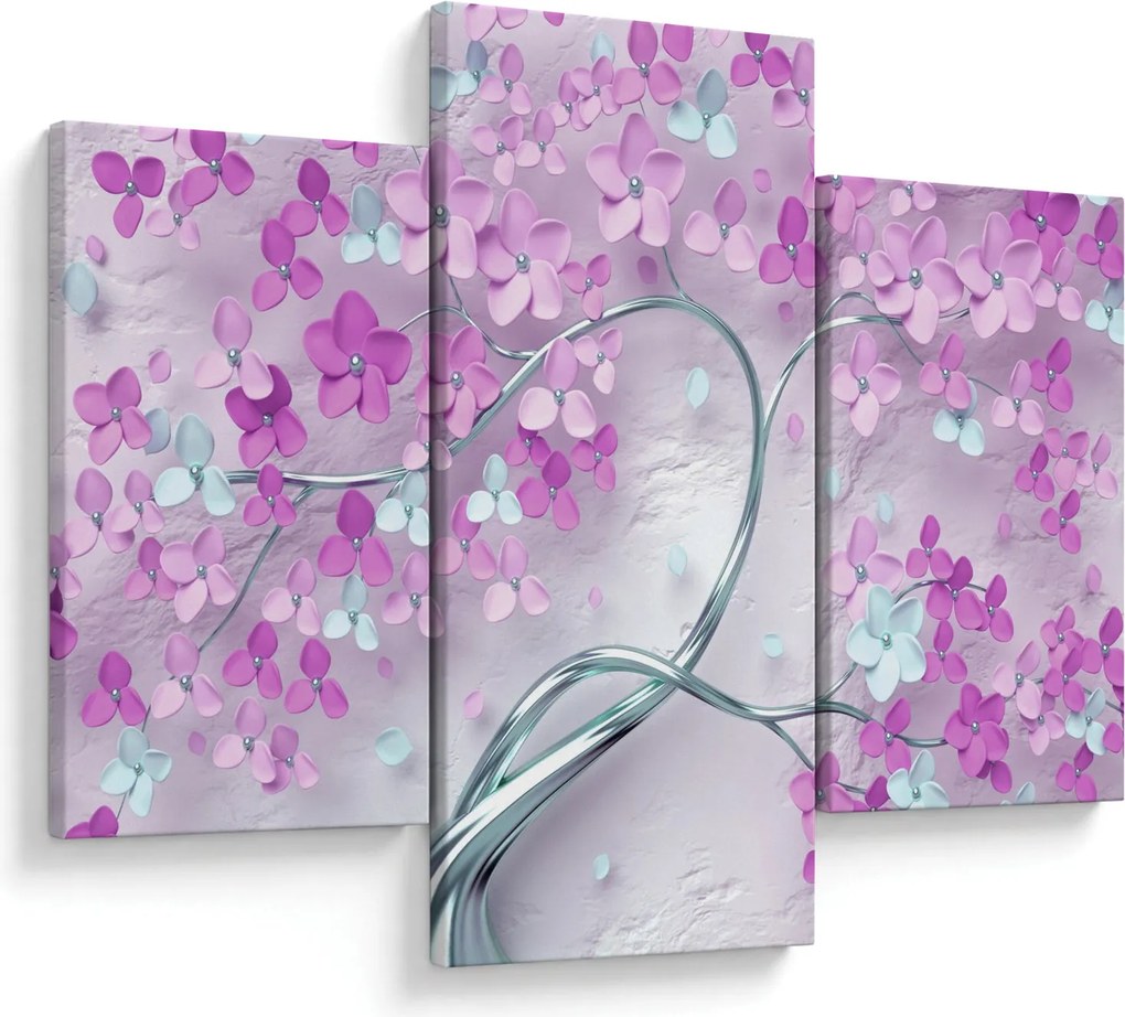 Tablouri cu flori pe trunchi argintiu - abstract (90x60 cm)