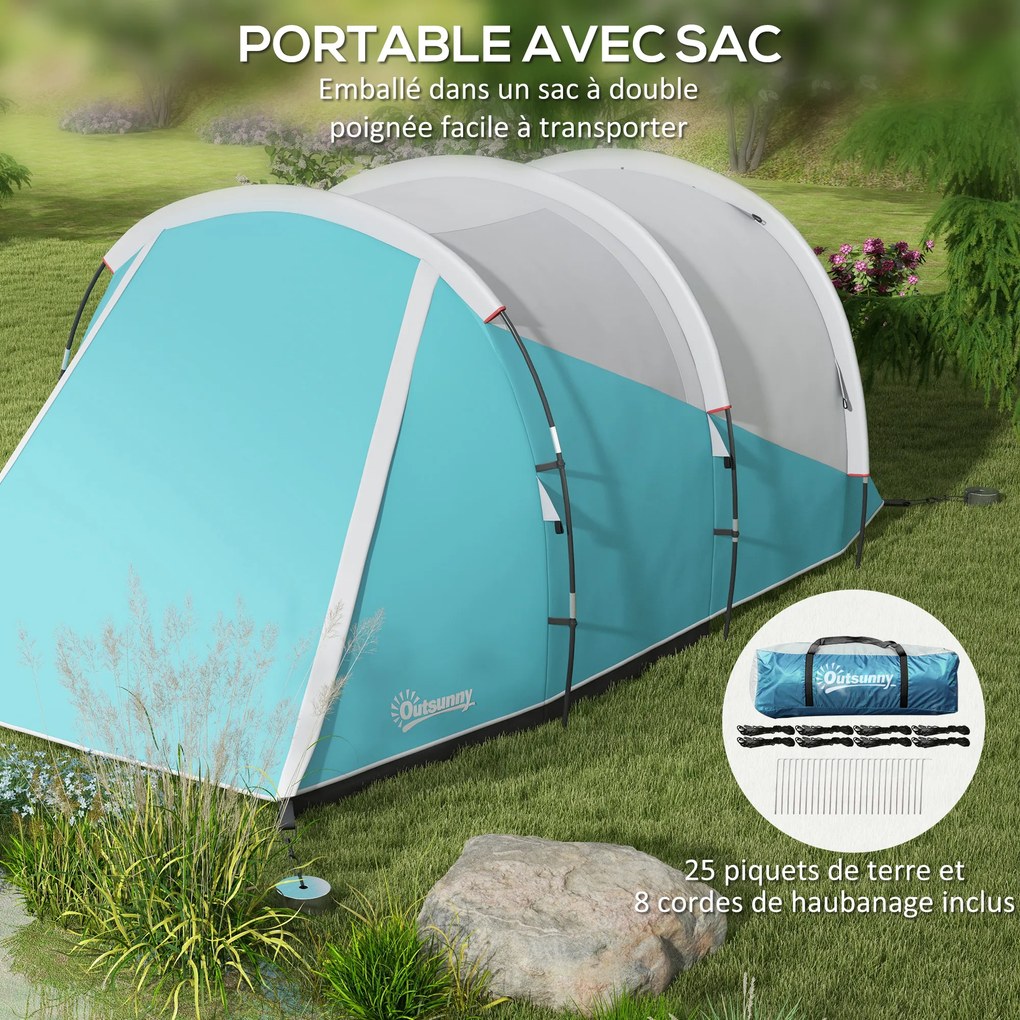 Outsunny Cort de camping familial pentru 4-5 persoane, cort tip tunel impermeabil, 2 uși ferestre, ventilat 4,6 x 2,6 x 1,9 m, albastru | Aosom Romania