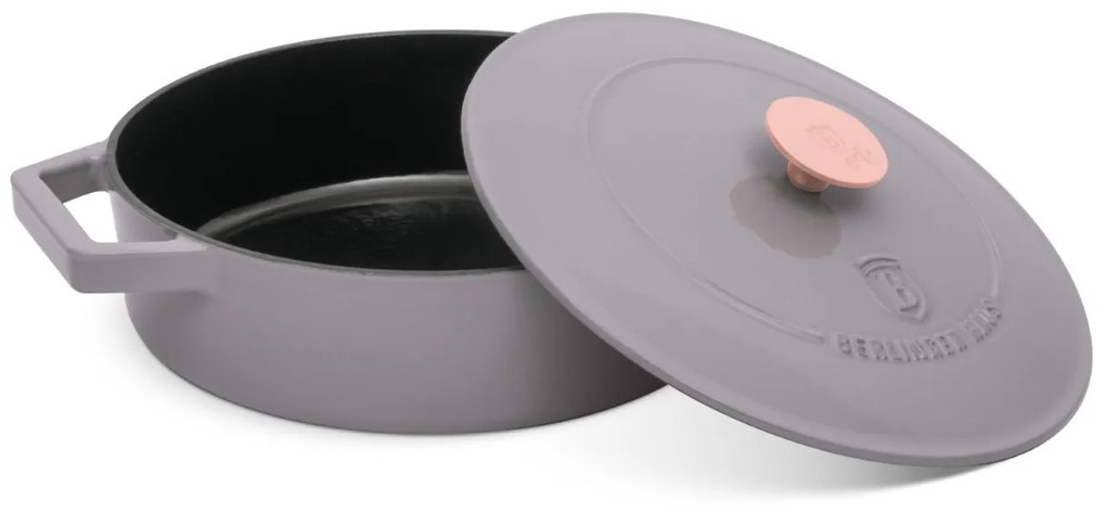 Cratiță din fontă emailata cu capac 26 cm, 2.57 L Berlinger Haus Taupe Collection BH 6527, pentru gătit lent, compatibilă cuptor/plite