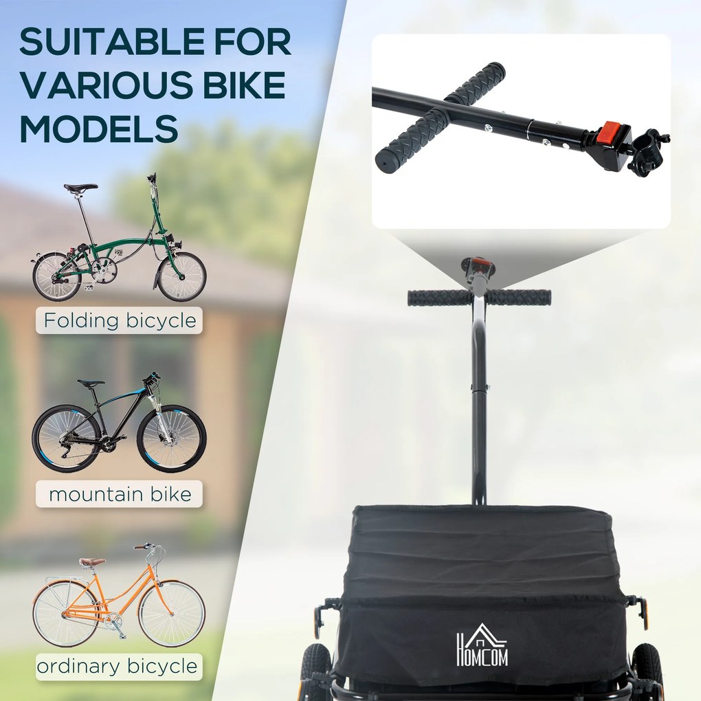 HOMCOM Remorcă Cărucior pentru Bicicletă cu Coș în Oțel, 144x59x80 cm, Negru | Aosom Rmania