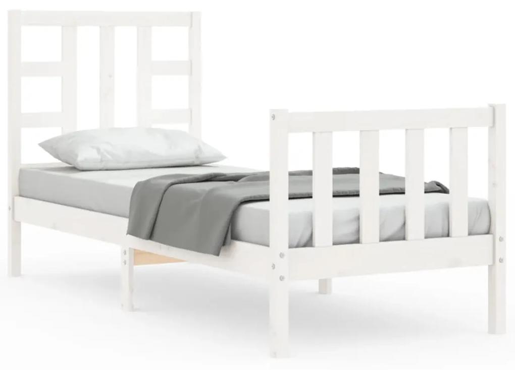 3191932 vidaXL Cadru de pat cu tăblie single mic, alb, lemn masiv