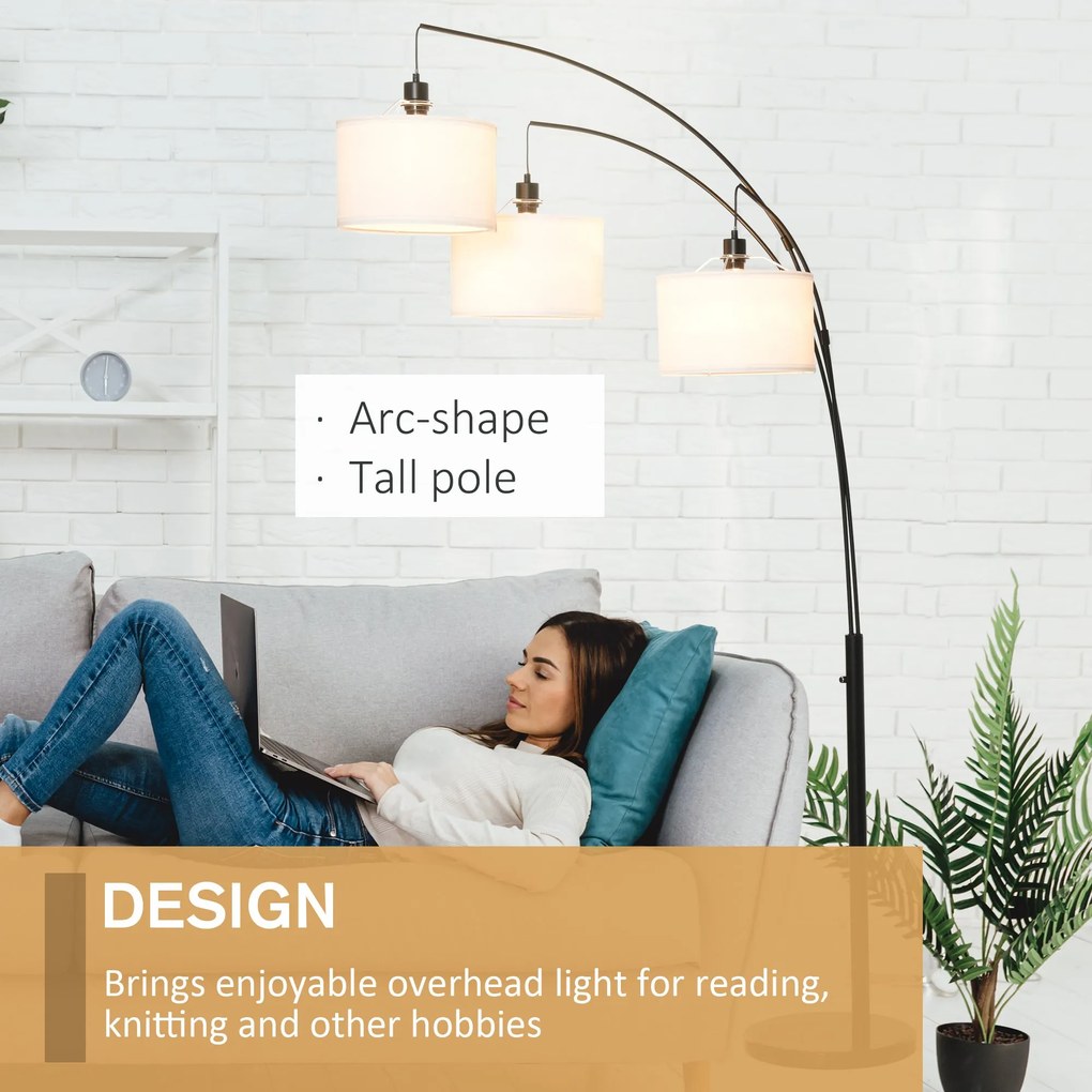 Lampa de Podea HOMCOM cu 3 Lumini si Brate Flexibile Baza din Marmura Inaltime 205cm | Aosom RO