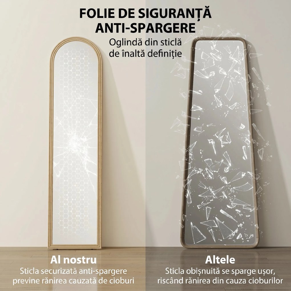 Oglindă HOMCOM de Podea și de Perete cu Suport, efect de Piatră, 40x160cm, Bej. | Aosom Romania