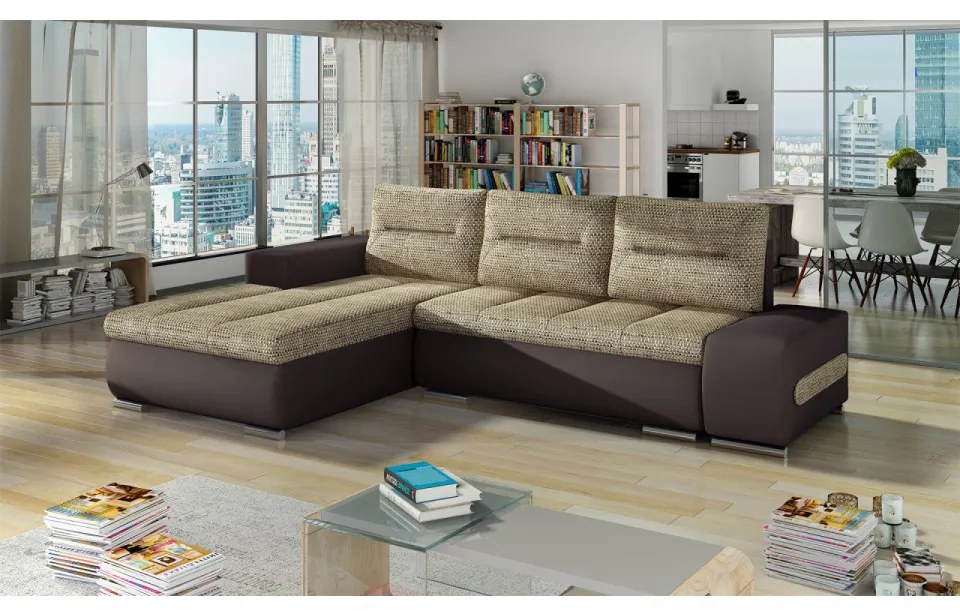 Coltar extensibil cu spatiu pentru depozitare, 275x180x88 cm, Ottavio L01, Eltap (Culoare: Mov pepit / Gri pepit)