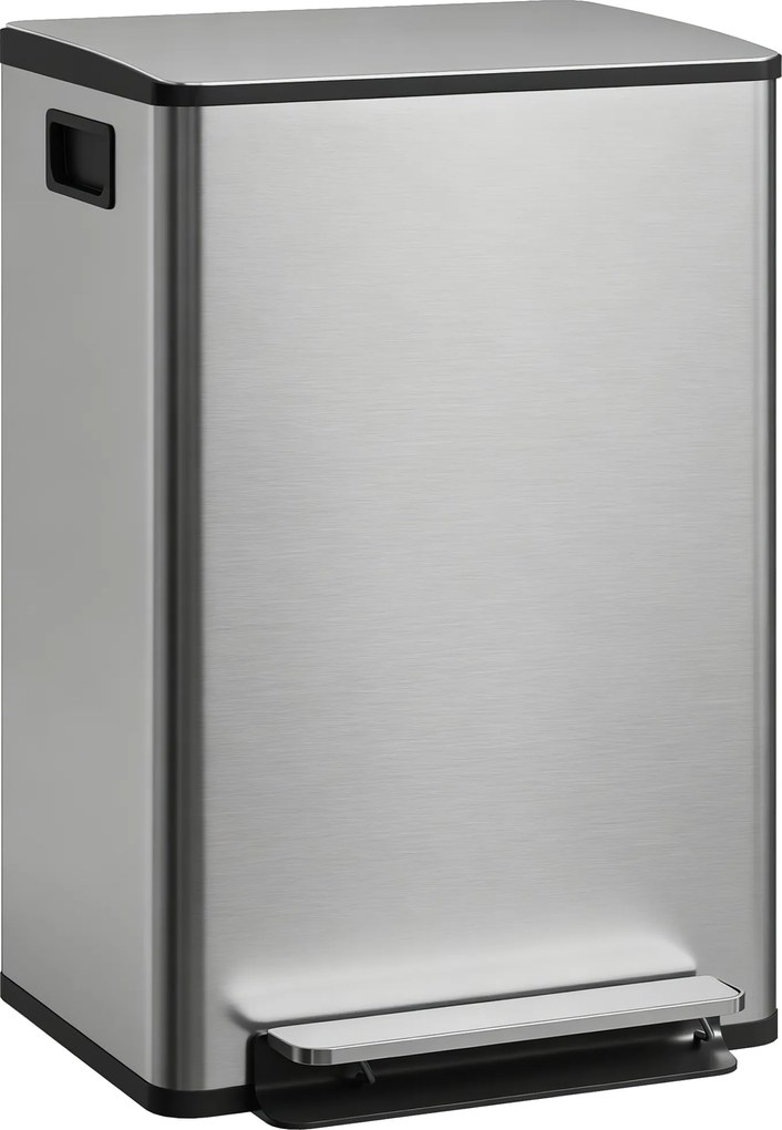 HOMCOM Coș de gunoi bucătărie 50L, coș cu pedală, găleată interioară detașabilă, capac cu închidere silențioasă, 41,7x36,6x62cm, argintiu | Aosom Romania