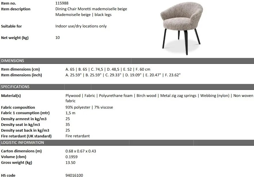 Scaun design elegant LUX Moretti, bej mademoiselle 115988 HZ