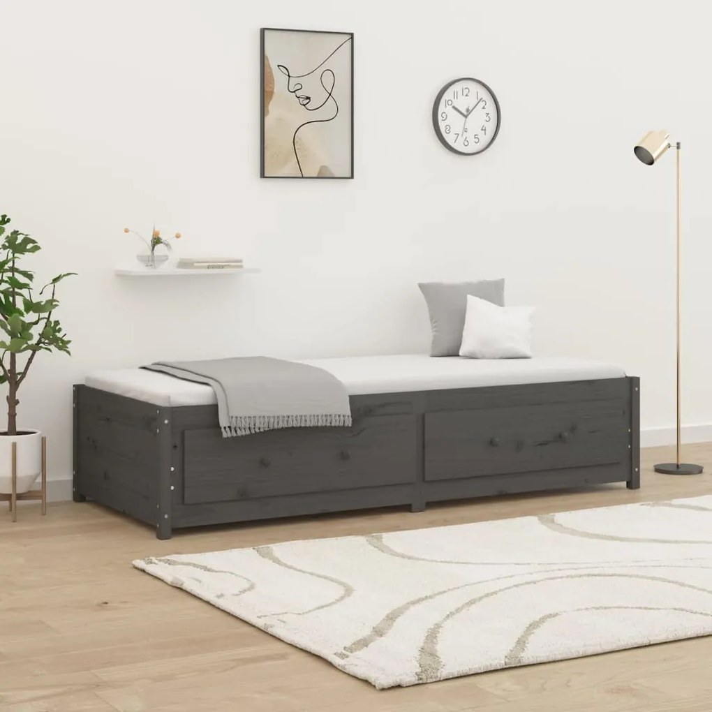 821596 vidaXL Pat de zi 3FT Single, gri, 90x190 cm, lemn masiv de pin