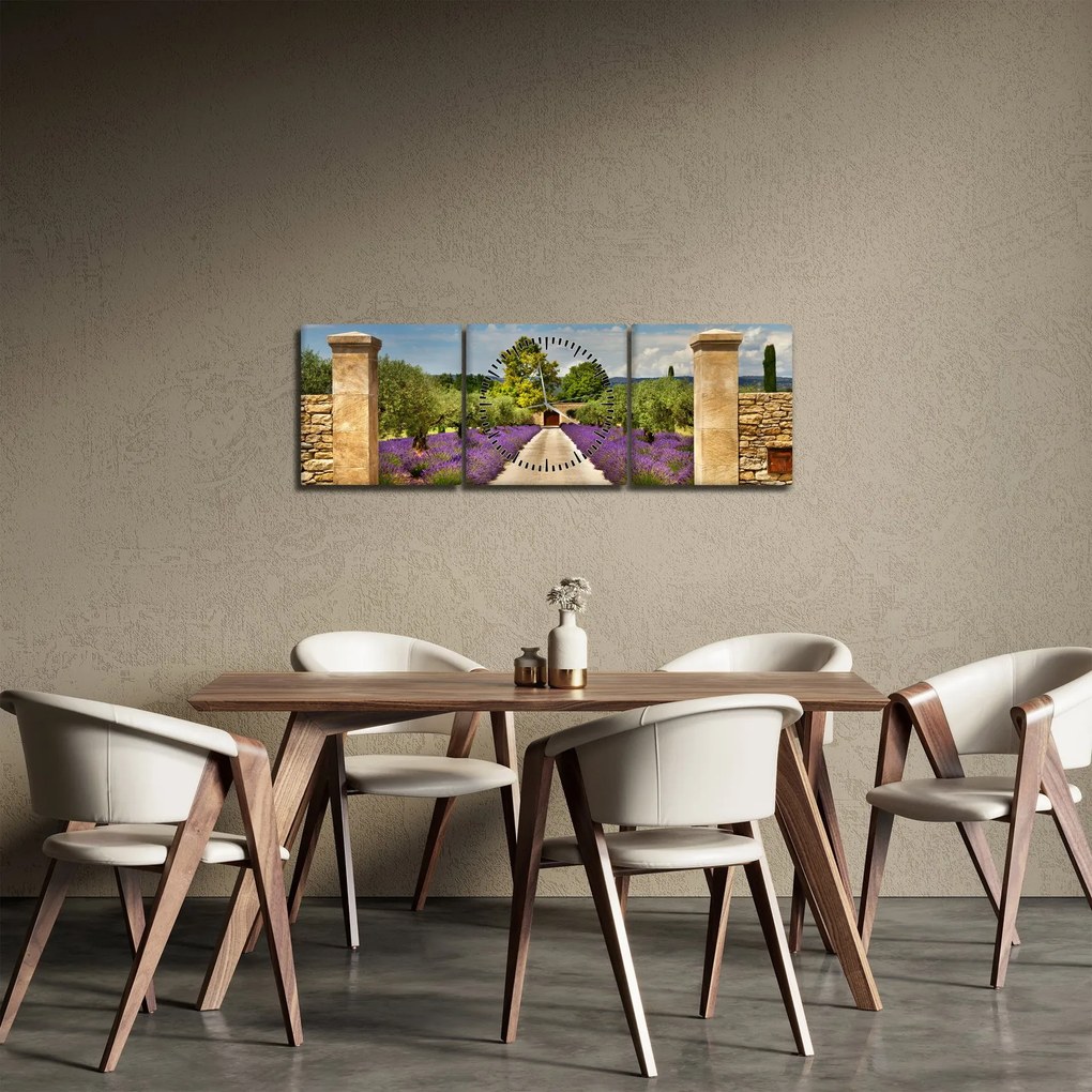 Tablou - Căi de lavandă (cu ceas) (90x30 cm)