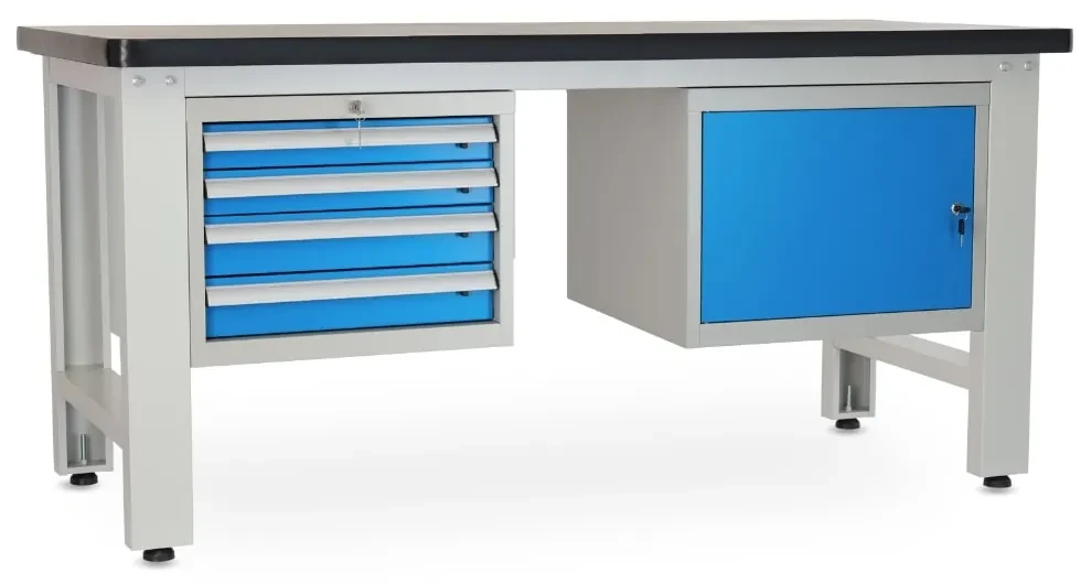 Masa atelier Solid MDF-41, 180 cm, 2 cutii suspendate, negru