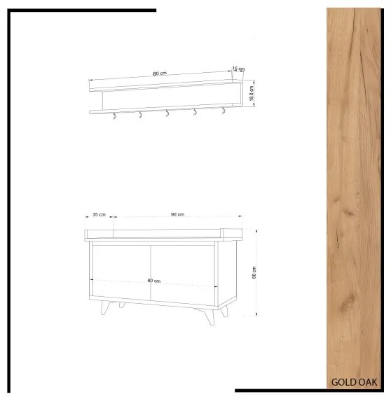 Cuier de perete ARASSO 18,8x80 cm + pantofar 60x90 alb/maro