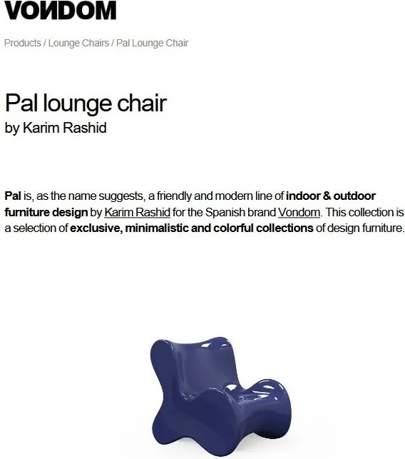 Fotoliu design modern exterior/interior PAL 51001 Vondom